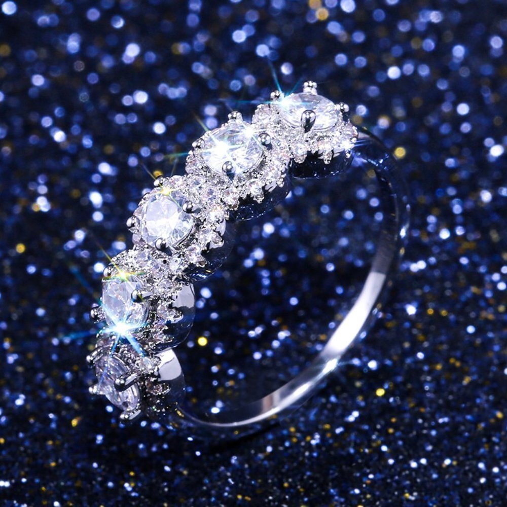 Sweet Super Dainty Flower CZ Garland Silver Ring for Women, VIP491